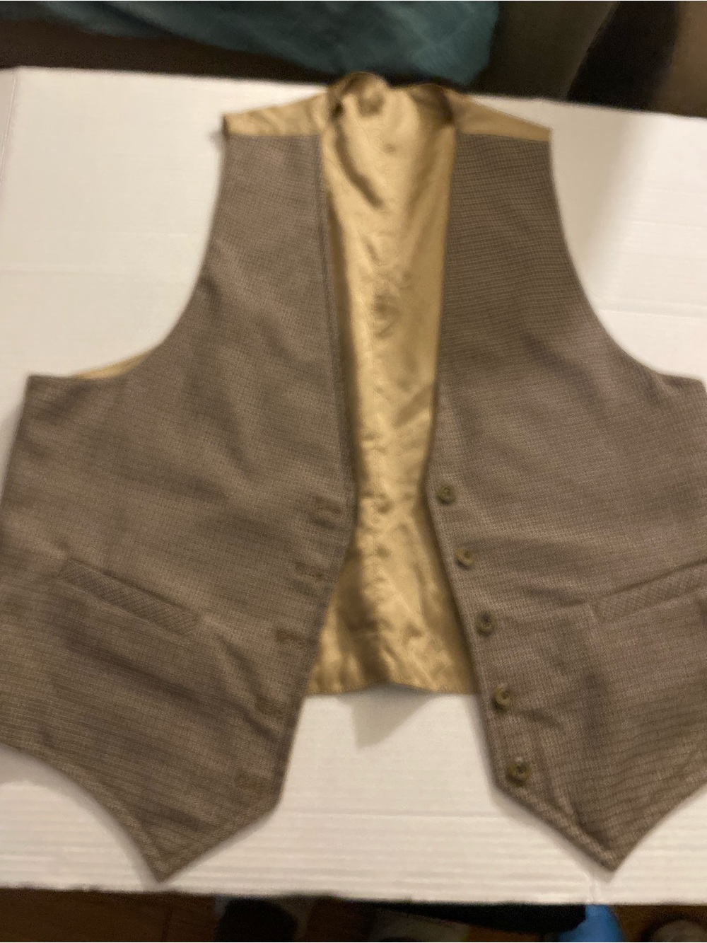 Brown Tweed Vest with Gold Lining reversible khaki classic preppy